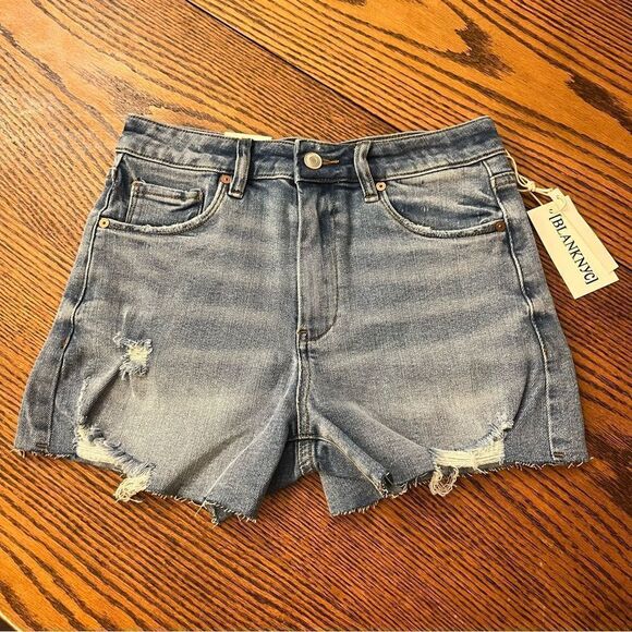 BLANK NYC The Reeve Short in Medium Wash Size 25 Distressed High Rise Cut Offs - Picture 4 of 13